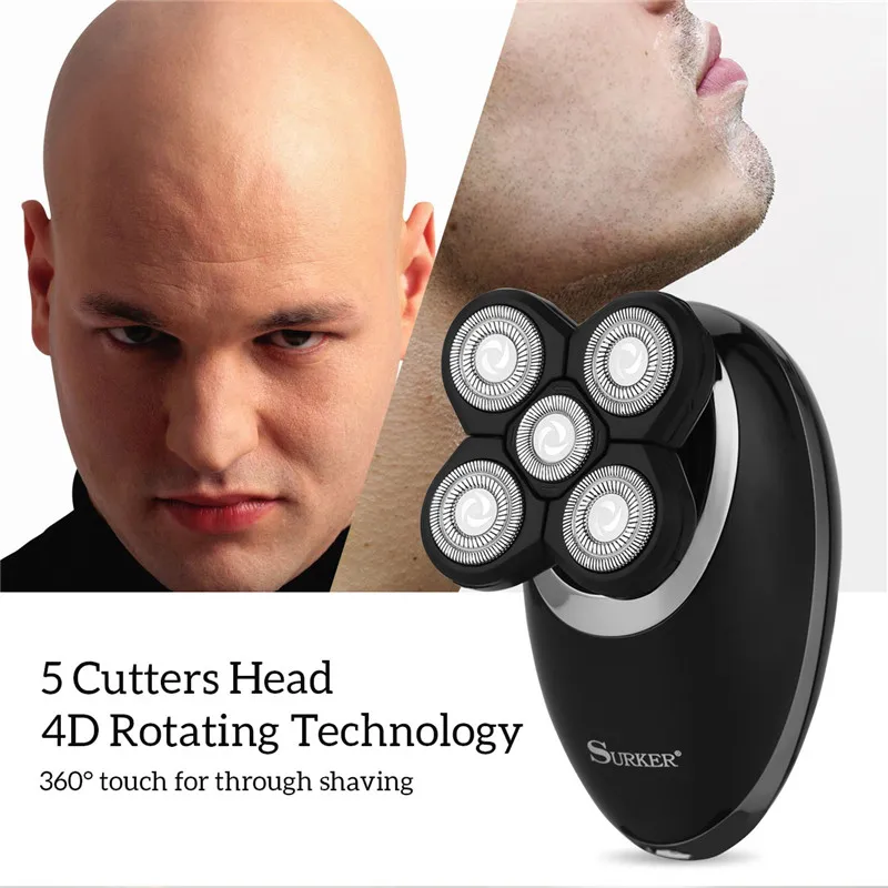 Online 3 en 1 máquina de afeitar eléctrica para los hombres cabeza calva polaco cabello Trimmer flotante 5 HOJA cabezas máquina de afeitar recargable razors