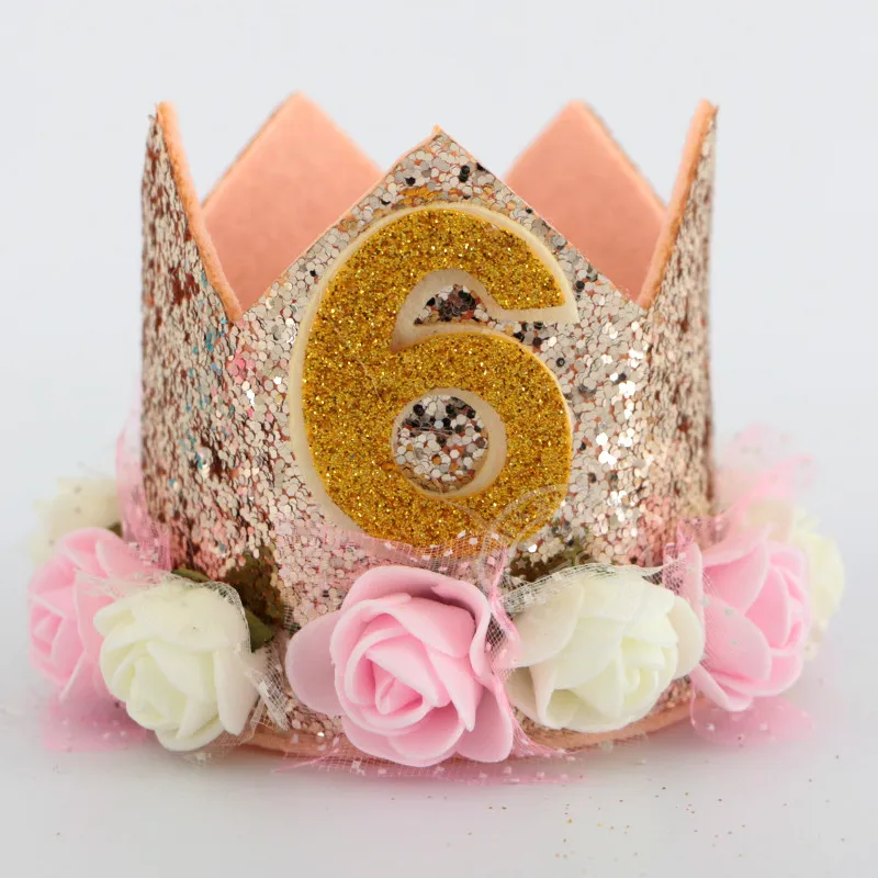 Счастливые шляпы для празднования первого дня рождения, декоративная крышка, один праздничный колпак, корона принцессы, 1-й 2-й 3-й год, детский аксессуар для волос - Цвет: rose gold hat 6