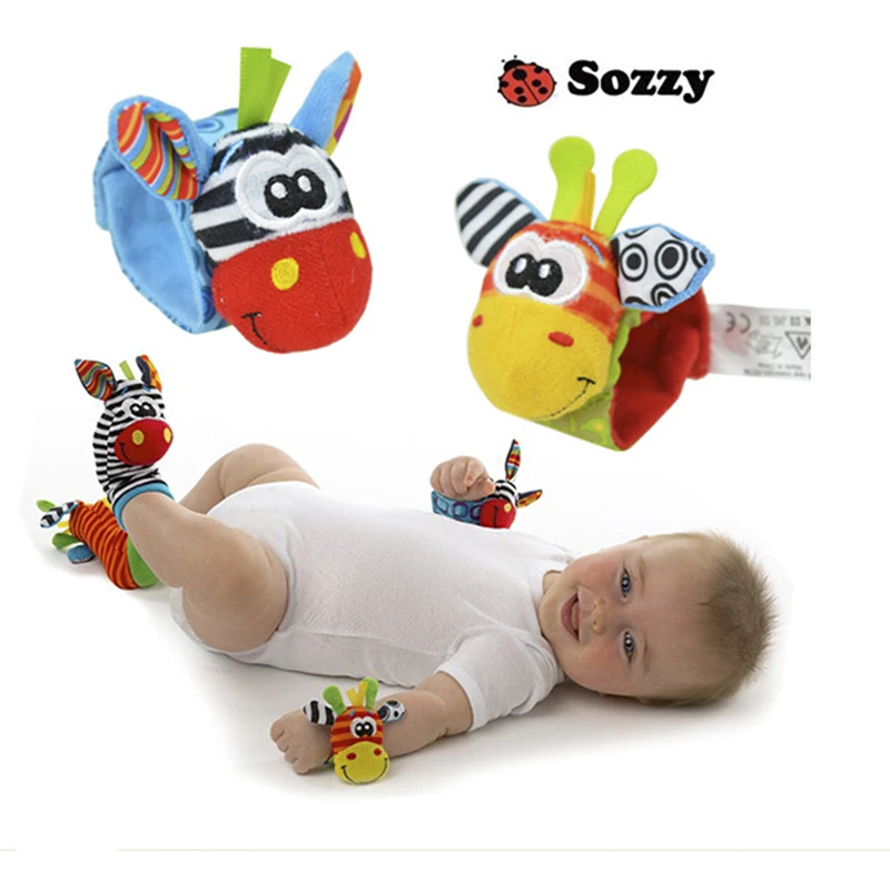 Sozzy Детские погремушки-животные с запястьем с носками Новорожденные игрушки