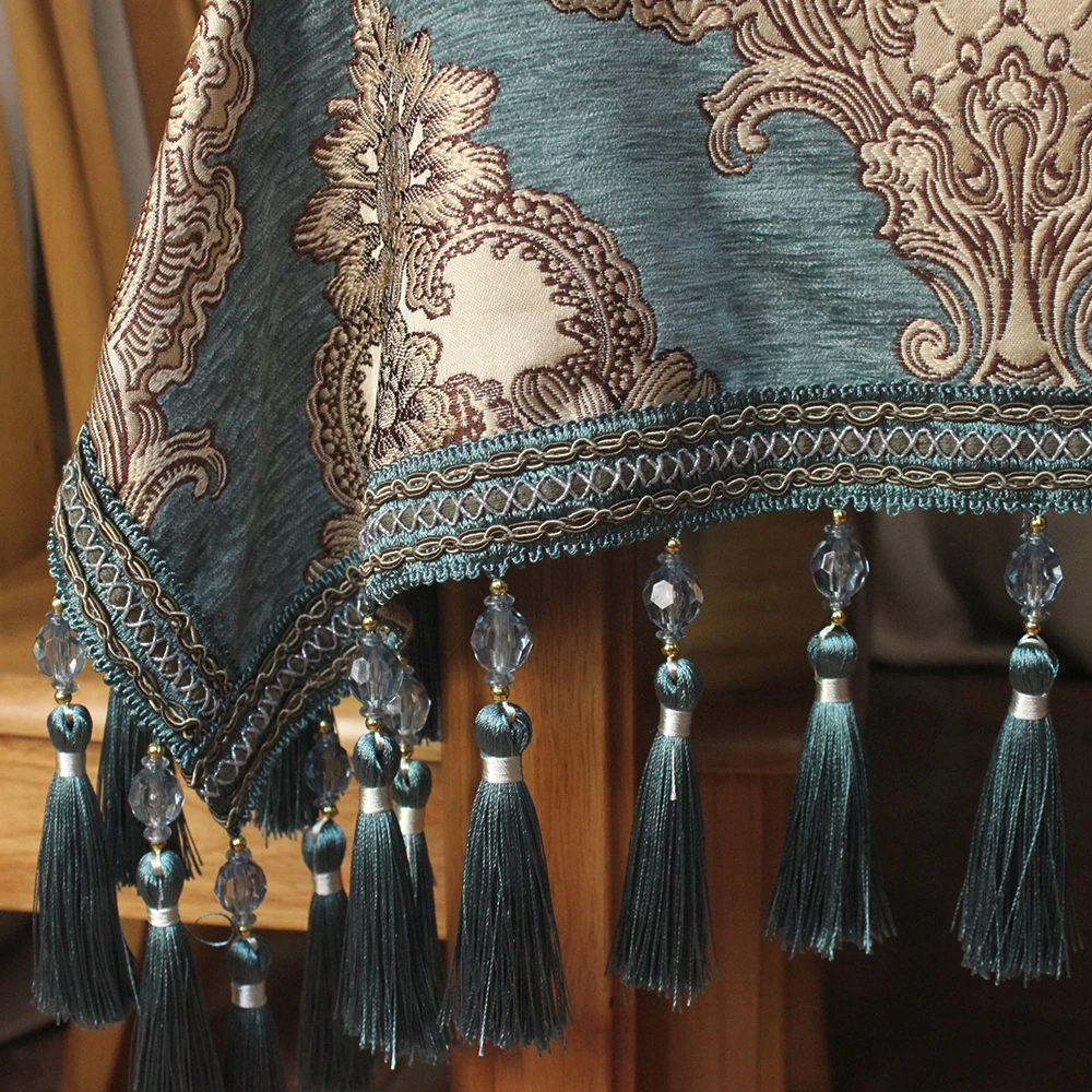  CURCYA European Blue Chenille Jacquard Luxury Table Cloth Formal Dining Table Covers Home Decorativ
