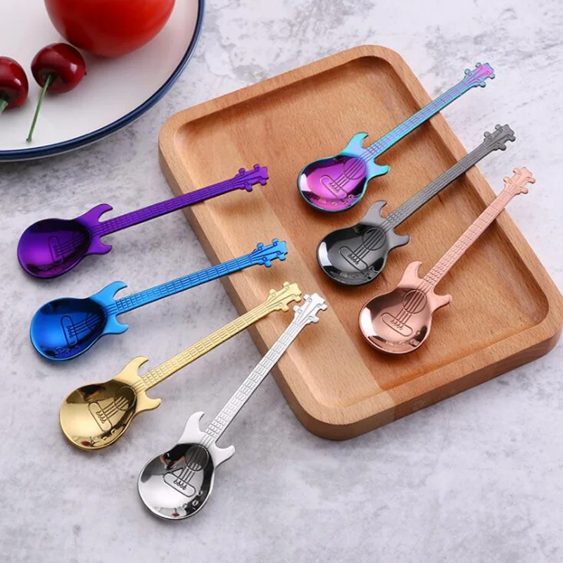 

1Pcs Stainless Steel Cartoon Guitar Spoon Creative Milk Coffee Spoon Ice Cream Candy Teaspoon Dessert Cake Spoon