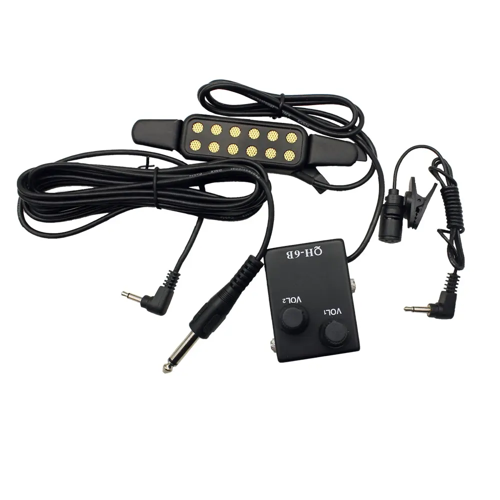 

QH-6B 12-hole Magnetic Sound Hole Guitar Pickup Transducer Kit with Volume Controller Lapel Tie Clip Microphone Audio Cable