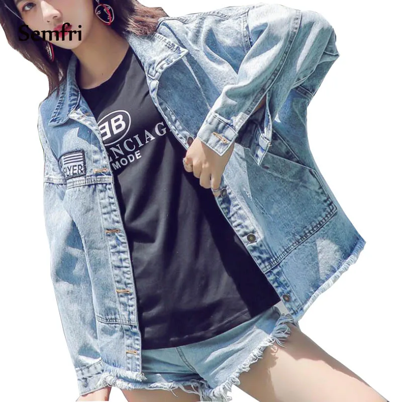 

Semfri Casual Blue Jeans Jacket 2019 Women Korean Fashion Pocket Back Basic Denim Coat Outwear Harajuku Windbreaker Streetwear