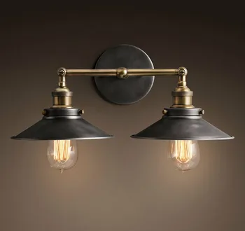 

Nordic Light Loft Double Heads Wall Lamps Light American Country Retro Vintage Bar Restaurant Industry Iron Sconce Fixtures Home