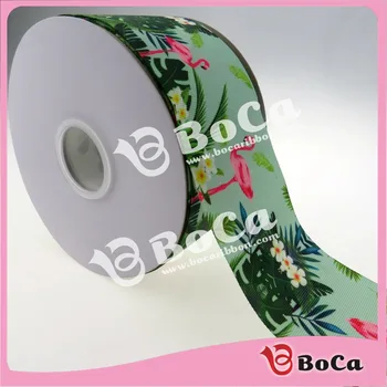 

BOCA 3" 75mm flamingo and floral heat transfer printed grosgrain ribbon , DIY handmade material