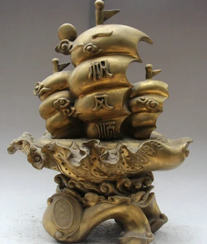 

zm 524 19" Chinese Brass Folk Feng Shui Smooth Sailing Sea marine boat Ship barque Discount 35%