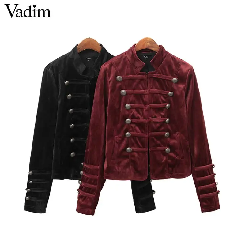 Vadim women black burgundy velvet jacket coat pockets