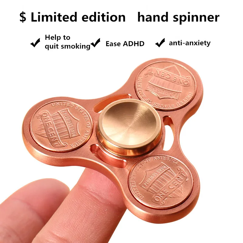 USA BRASS Penny Fidget Tri Spinner Figet Spinners EDC Gyro Anxiety Toy ADHD 