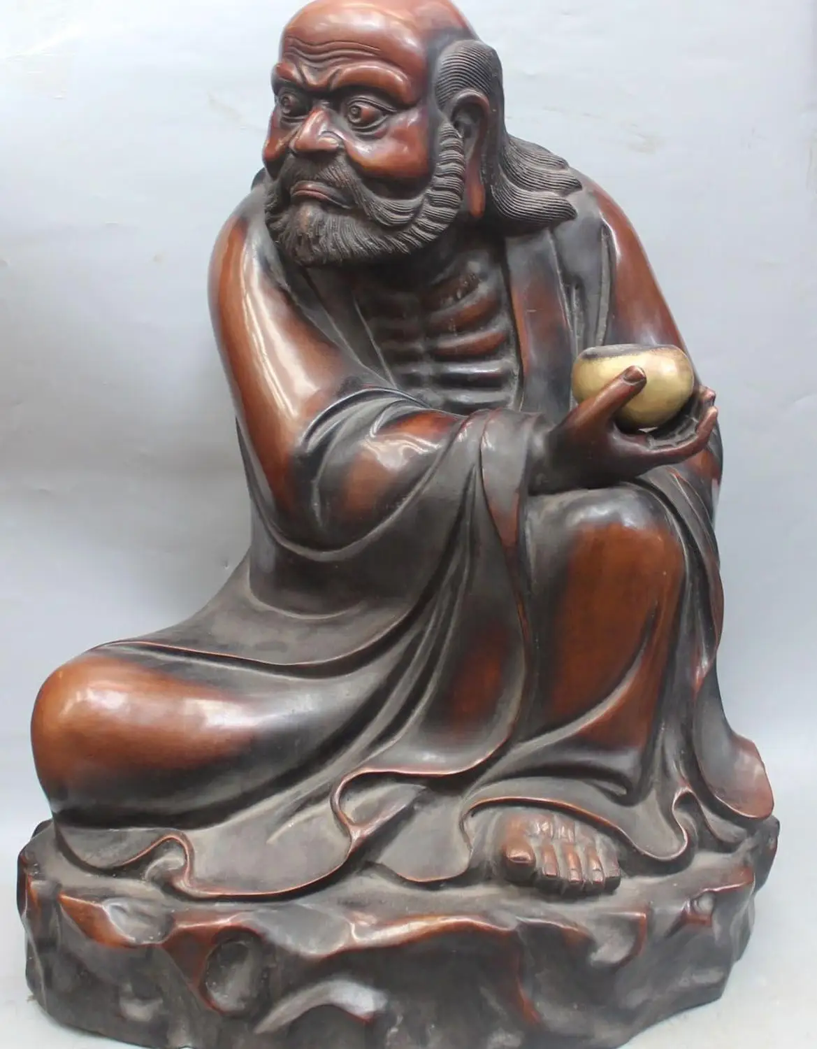 

24" Marked Purple Bronze 24K Gold Damo Arhat Bodhidharma Dharma Buddha Statue