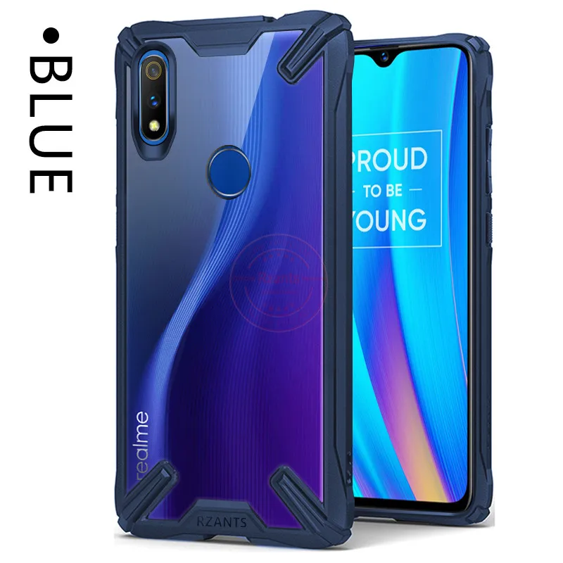 Чехол для телефона Rzants для OPPO Realme 3 Pro, прозрачный жесткий чехол для ПК, двухслойный усиленный чехол с защитой от падения - Цвет: Blue