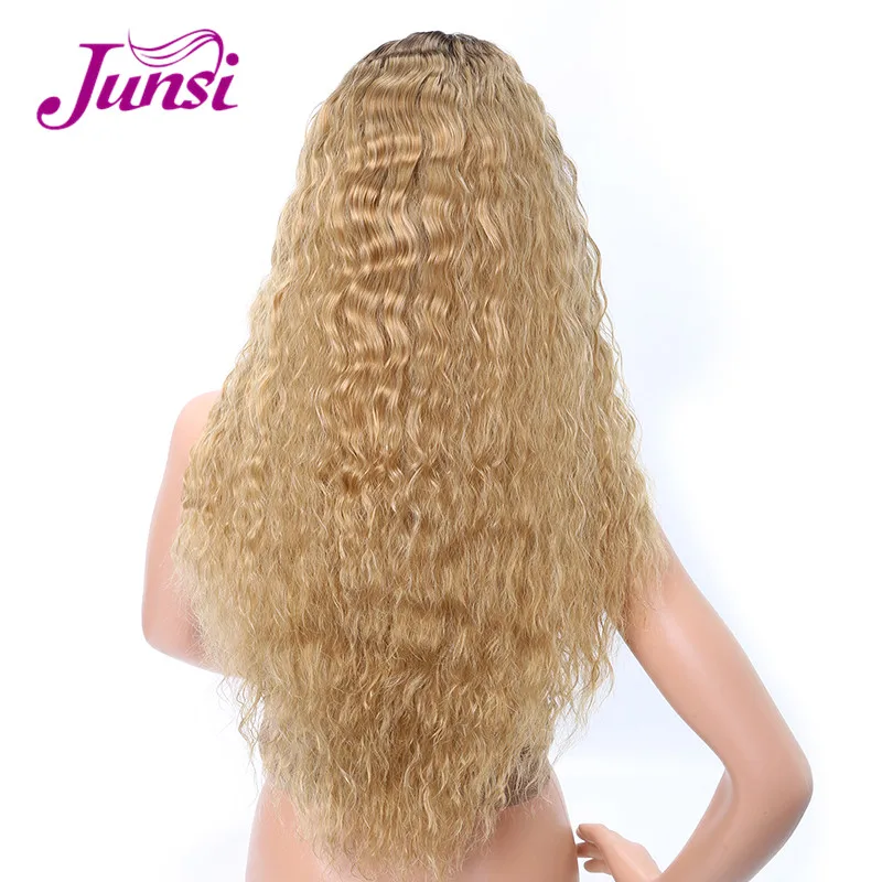 JUNSI 26 дюймов длинные волна воды парик смешанный цвет для волос Искусственные парики из искусственных светлых для модные женские туфли