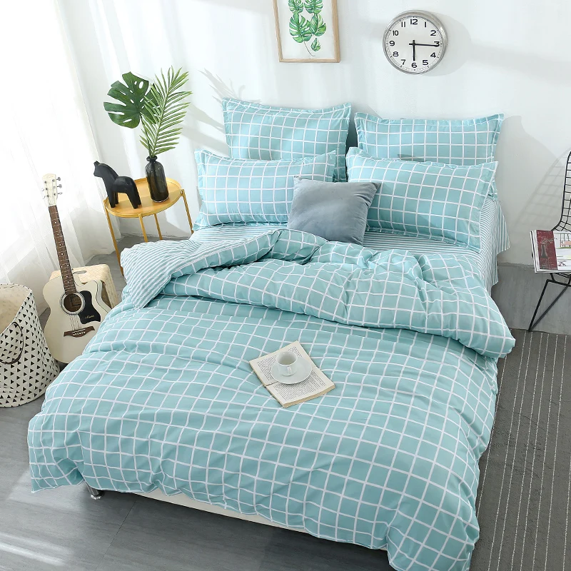 Sky blue lattice bedding duvet cover Quality Egyptian Cotton duvet sets