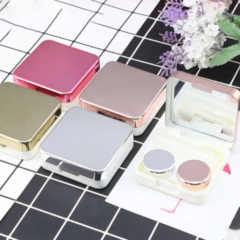 

1PCS Contact Lens Case Kit With Mirror Plastic Box Eye Lens Case Holder Container Square Contact Lenses Box Reflective Cover