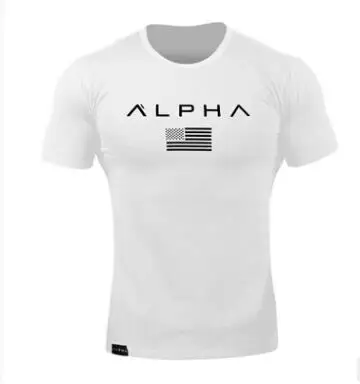 ALPHA новая брендовая одежда мужские облегающие футболки мужские тренажерные залы фитнес футболки мужские спортивные повседневные футболки Плюс Размер m-xxxl - Цвет: White