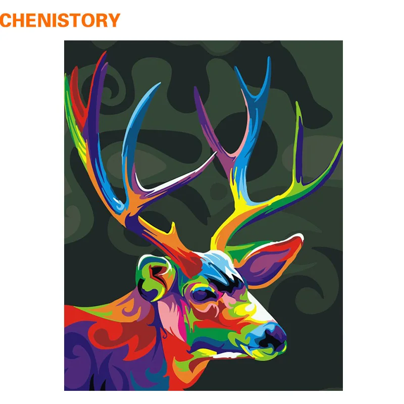 

CHENISTORY Frameless Colorful Deer Animals DIY Painting By Numbers Kit Modern Wall Art Picture Canvas Painting For Home Decor
