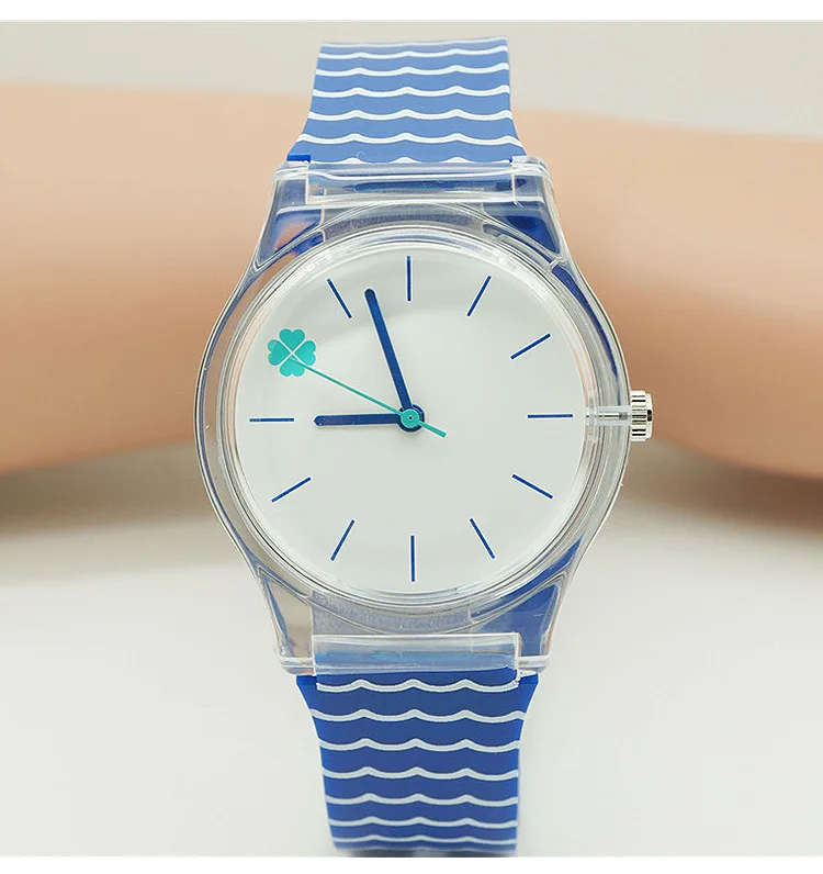 High Quality Blue Striped Strap Dial Kids Children's Boy Girls Silicone Quartz Wristwatch 6