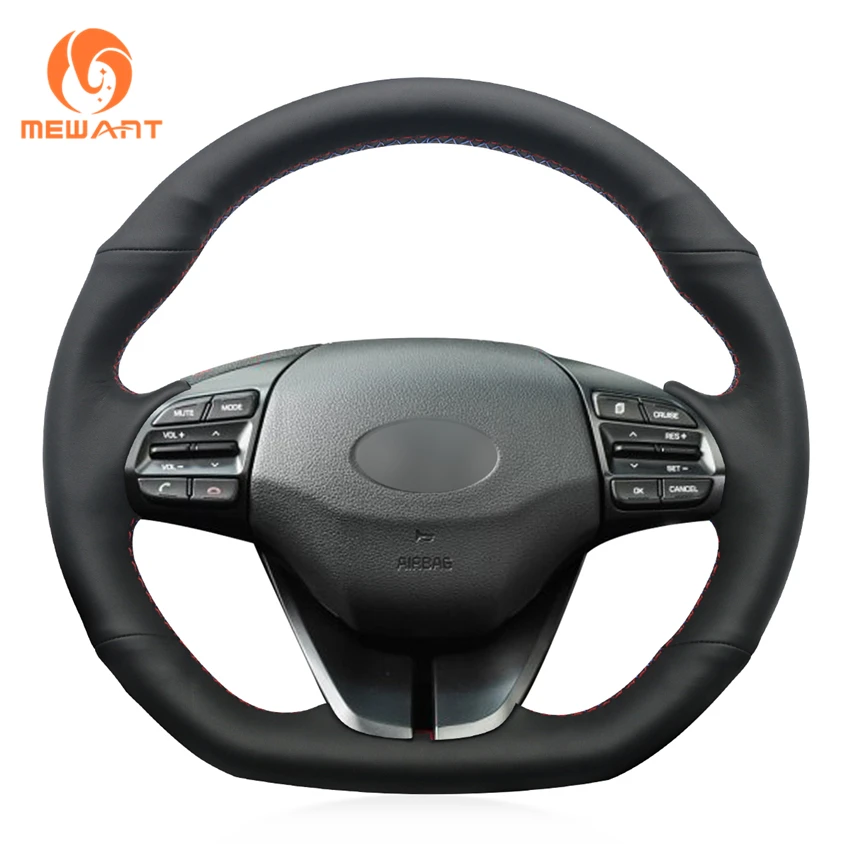 

MEWANT Black Artificial Leather Anti-slip Car Steering Wheel Cover for Hyundai Elantra 4 2016 2017 2018 2019 Ioniq 2017-2019