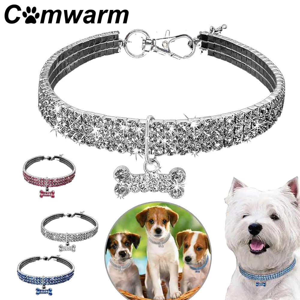 Comwarm милый Bling Rhinestone Pet ожерелье ошейник для собак с костяным кулоном щенок