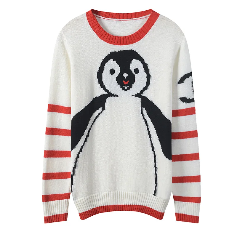 GRUIICEEN penguin pattern runway sweaters knit women striped long sleeve winter fashion 2018 pullovers GY201849 | Женская одежда