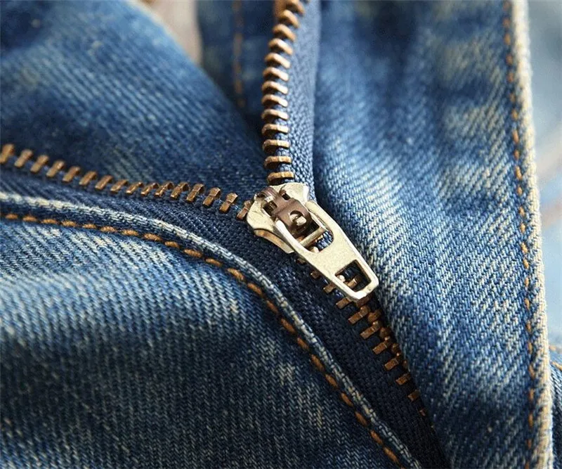 Newsosoo модные Для мужчин Рваные джинсы прямо разрушенные джинсовые штаны Омывается синий Distressed Jean Брюки с дырками плюс Размеры 28-40