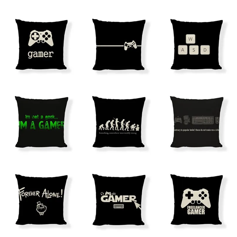 

Vintage Gamer Joystick Game Player White Cushion Cover Keyboard Handle Mouse Headset Gamer Chair Car Decor Throw Pillow Case
