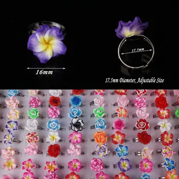 

Wholesale 100pcs Lot Mix Colour Flower Baby Child Girl Party Polymer Clay Finger Rings With Display Box Free Shipping