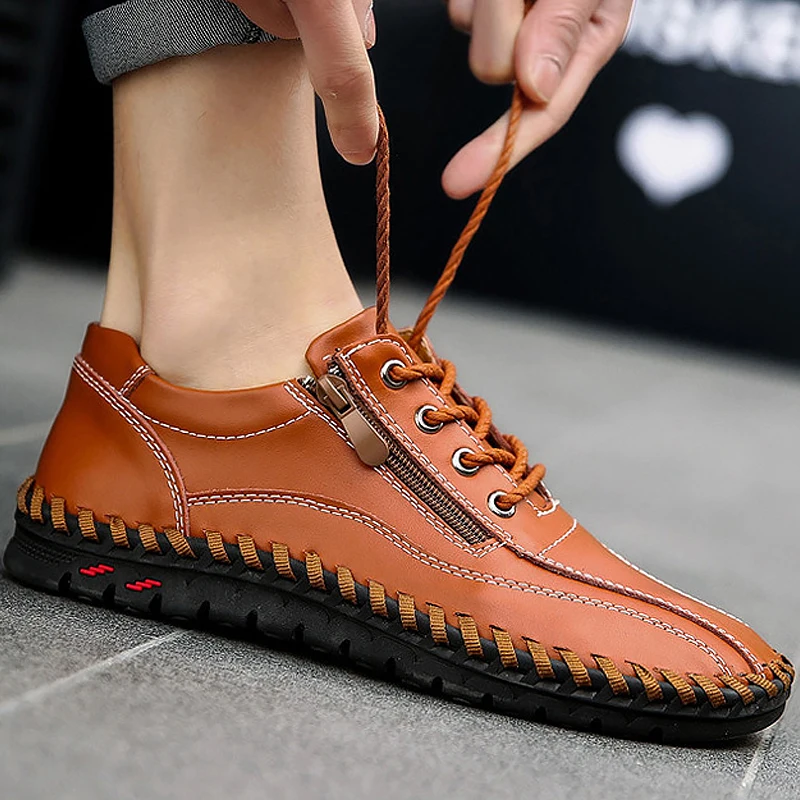  Size  large 5 5 16  genuine leather shoes  men zip fashion 