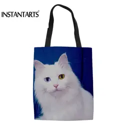 INSTANTARTS складная сумка для покупок Женская персидская кошка узор Экологичная Женская многоразовая сумка переносная Женская дорожная сумка