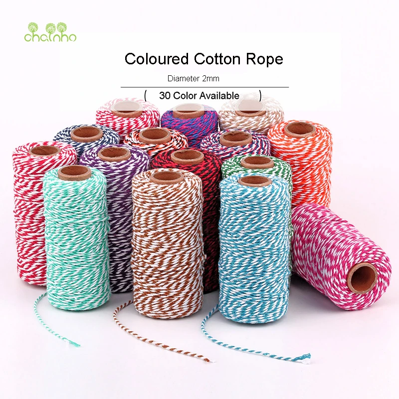 Chainho, 100 метров, многоцветная хлопковая веревка, 30 цветов,/диаметр 2 мм, швейная нить/ручная работа, аксессуары для упаковки