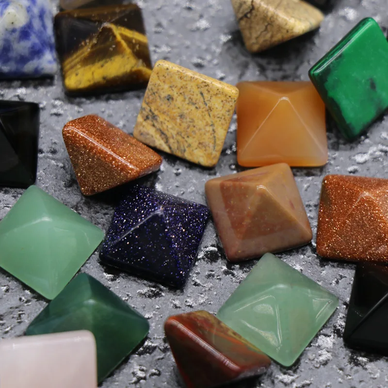 

12mm Pyramid Turquoioses Opal Jades No Hole Reiki Stone Natural Quartz Agates DIY Jewelry Accessories Cabochon Beads for Rings