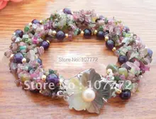 Hermosa Natural turmalina y amatista pulsera