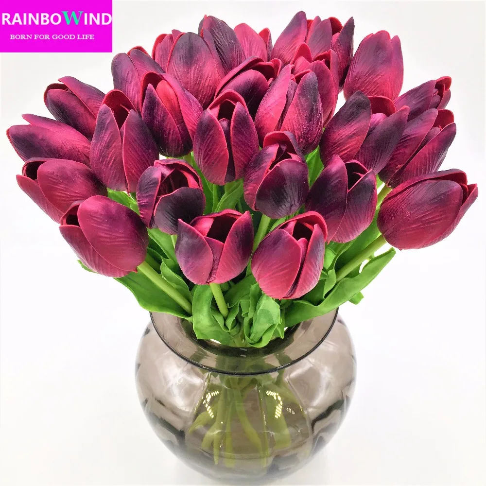20pcs/lot Tulip Artificial Flower Pu Artificial Bouquet Real Touch