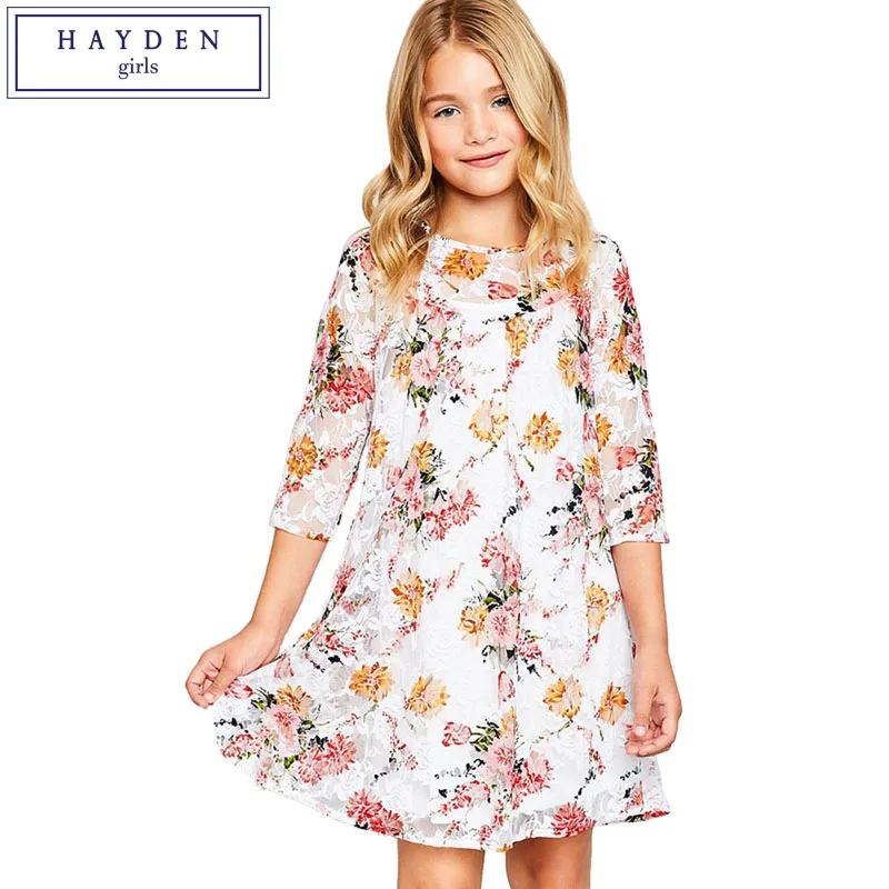 

HAYDEN Girls Floral Lace Dress 2018 Spring Summer New Party Dress for Teenager Girl Age 7 to 14 Years Girls Brand Clothes