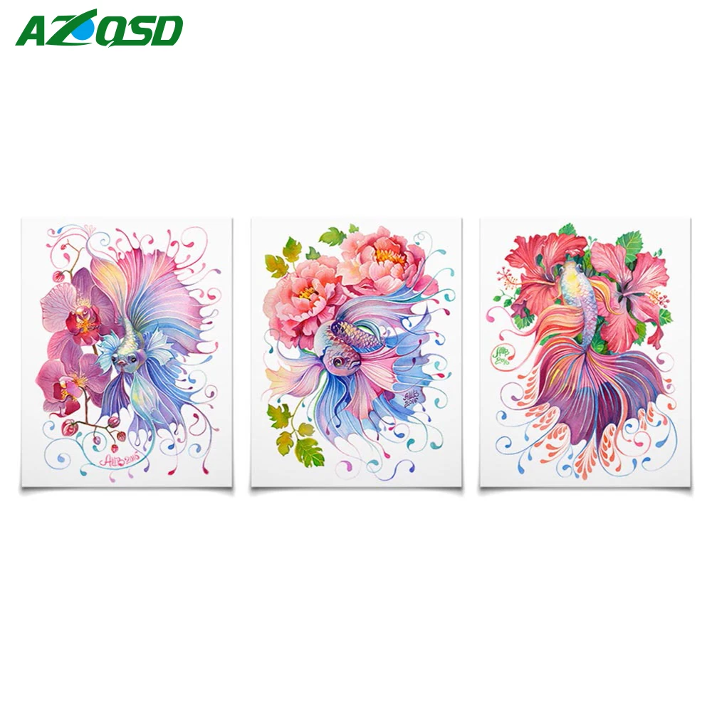 

AZQSD Diamond Painting Cross Stitch Animal DIY 5D Full Square Diamond Embroidery Triptych Mosaic Icon Paste Full Crafts 3PCS