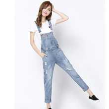 2016 Spring Autumn Casual Ripped Hole Loose Pants Ripped Pockets Jeans Overalls Washed Casual Hole Jumpsuits