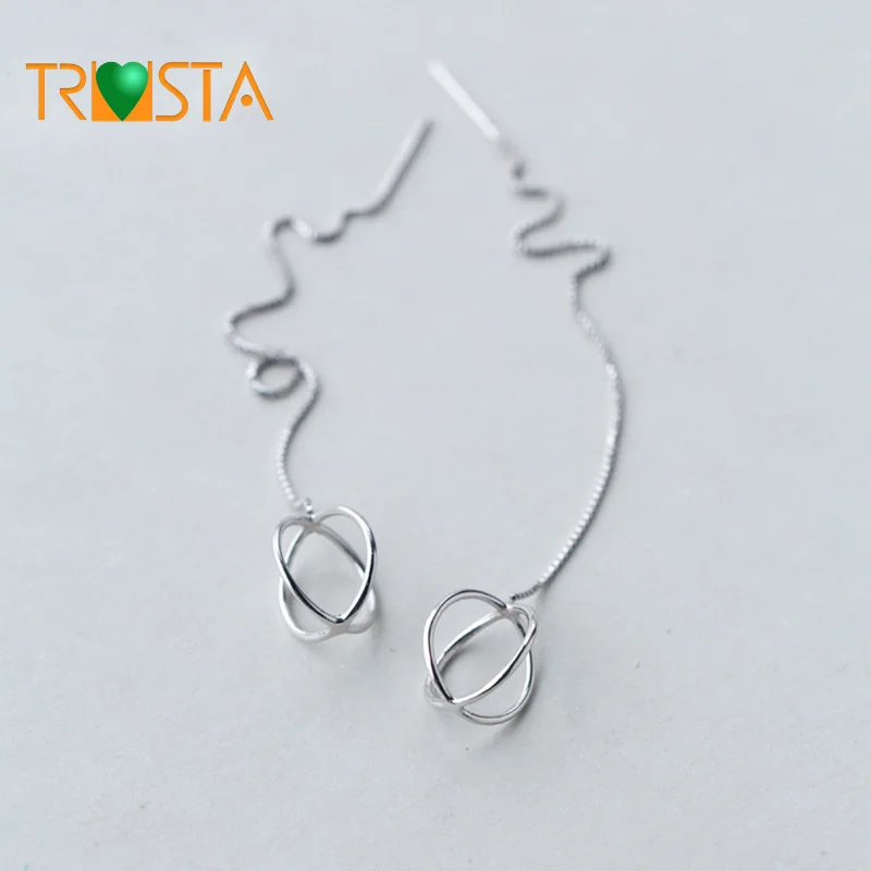 

Trusta Hot 100% 925 Real Sterling Silver Stud Earrings Hollow Ball 9cm Linked Drop Stick Girls Wife Lady Friends Gift XY814