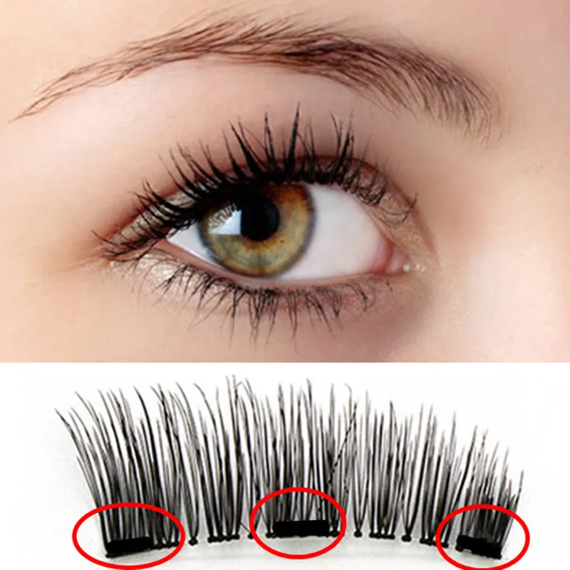 Cílios postiços magnético natural 3 ímãs conjunto natural de longa ...