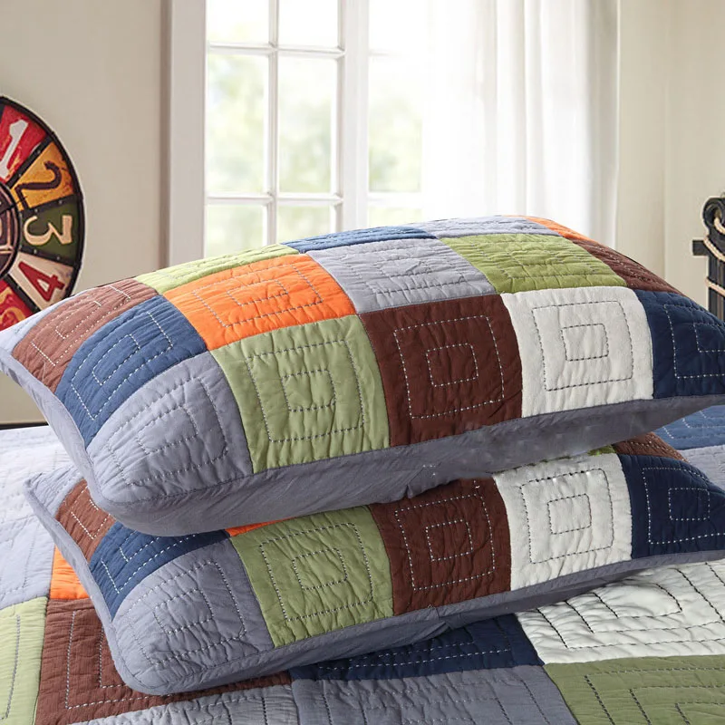 Summer Quilt Set CHAUSUB Plaid Cotton Quilt Set 3PCS Bedspread King Size 240*260cm Thick Blanket for Bed Summer