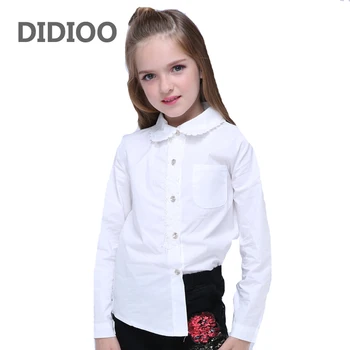 

Girls Lace Shirts for Kids Ruffles Blouses Fall Children Solid Tops Long Sleeve School Shirts 4 8 9 12 Years Girls White Blouses