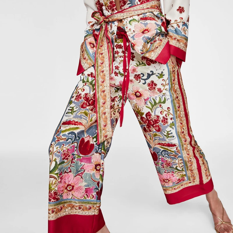 2019 Summer Female Casual Pants Elastic Waist And Wide Leg Pants Printing Pants&capris Summer Beach Trousers Women Long Pants