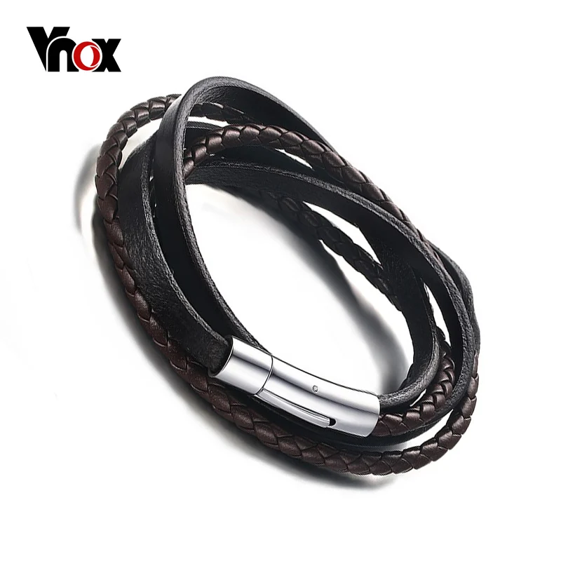 

Vnox Braided Leather Rope Woven Wrap Surfer Cuff Bracelet Genuine Leather Bracelet & Bangle with Magnet Clasp