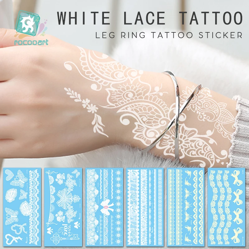 

Different White Lace Henna style Temporary Tattoo Sticker Women Hand Jewelry Paste Bowknot Flower Waterproof Fake Body Art Taty