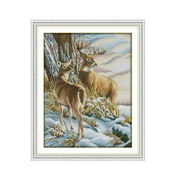 

Joy Sunday Deer animal series handmade sewing cross sewing DIY small cross stitch kit winter snow decorative embroidery painting