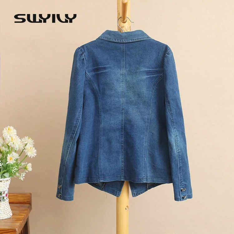 SWYIVY Women Blazer Jacket Coat Spring 2018 Denim Casual Blazers Women Slim Coat Cotton Women Blazers 5XL Big Size Office Blue SWYIVY Women Blazer Jacket Coat Spring 2018 Denim Casual Blazers Women Slim Coat Cotton Women Blazers 5XL Big Size Office Blue