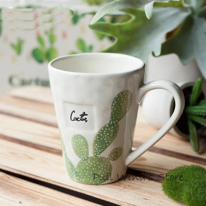 Керамическая чашка в пасторальном стиле с изображением кактуса|ceramic cup|ceramic mugcup cups