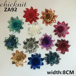 Chicknit ширина 8 см несколько цветов Блёстки вышитые цветы патч для Костюмы Вышивание на одежде аппликация ZA92