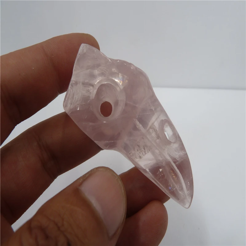 

NATURAL rose QUARTZ CRYSTAL carved bird skull T1052
