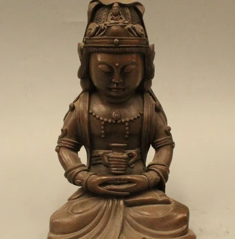 

8" Old China Chinese Buddhism Bronze Seat Pot Kwan-yin Guan Yin Goddess Statue