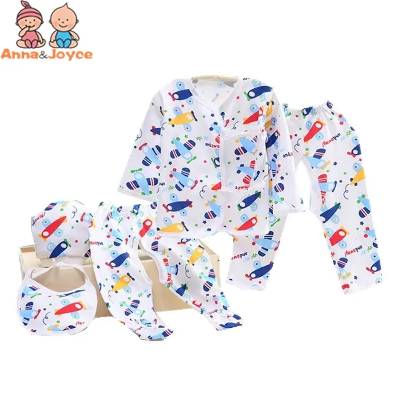 

5pc/set baby clothes Newborn Underwear Cotton Bib Hat Cartoon Five Suit TST0354