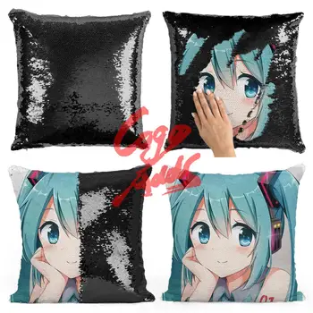 

anime hatsune miku face sequin pillow sequin Pillowcase | Two color pillow | gift for her | gift for him | pillow | magic pillow